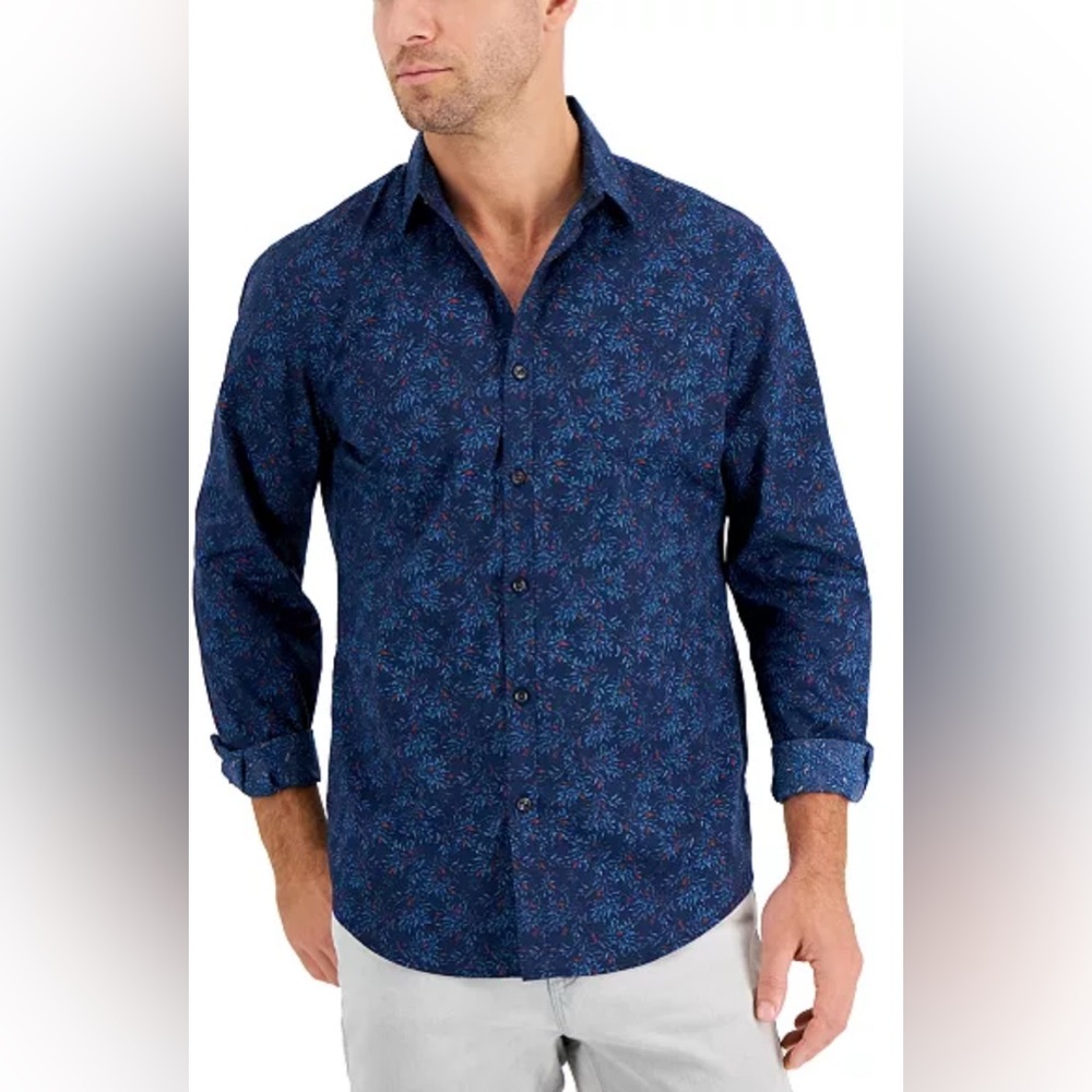 Alfani Men's Entour Leaf-Print Shirt